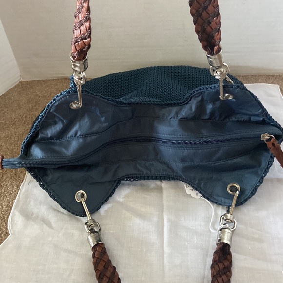 The Sak Indio navy blue crochet woven boho hobo bag excellent clean - Picture 7 of 12